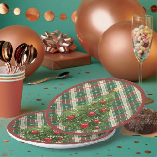 Kerst Geplakt Groen, Wit, met Rood Papieren Bordje