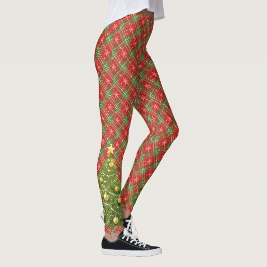 Kerst Geplakt Rood, Groen, Goud met Boom Leggings (Rechts)