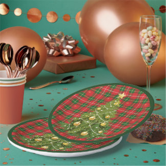 Kerst geplakt rood, groen met gouden kruisen papieren bordje