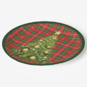 Kerst geplakt rood, groen met gouden kruisen papieren bordje (Gekanteld)