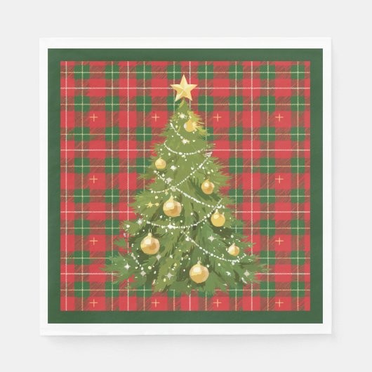 Kerst geplakt rood, groen met gouden kruisen servet (Voorkant)