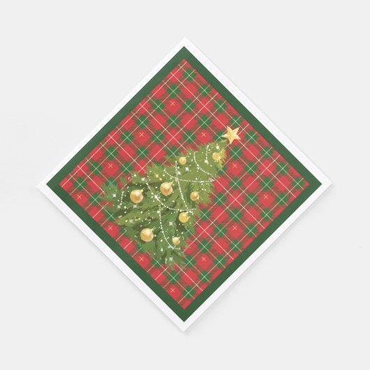 Kerst geplakt rood, groen met gouden kruisen servet (Hoek)