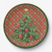 Kerst Geplakt Rood, Groen Met Gouden Sneeuwvlokken Papieren Bordje (Voorkant)