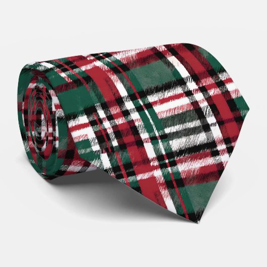 Kerst geruit in rood groen wit en zwart stropdas (Opgerold)
