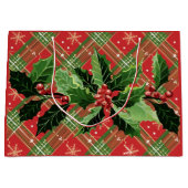 Kerst geruit rood met krans groot cadeauzakje (Voorkant)