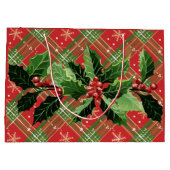 Kerst geruit rood met krans groot cadeauzakje (Achterkant)