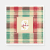 Kerst  geruite aangepaste monogram servet (Voorkant)