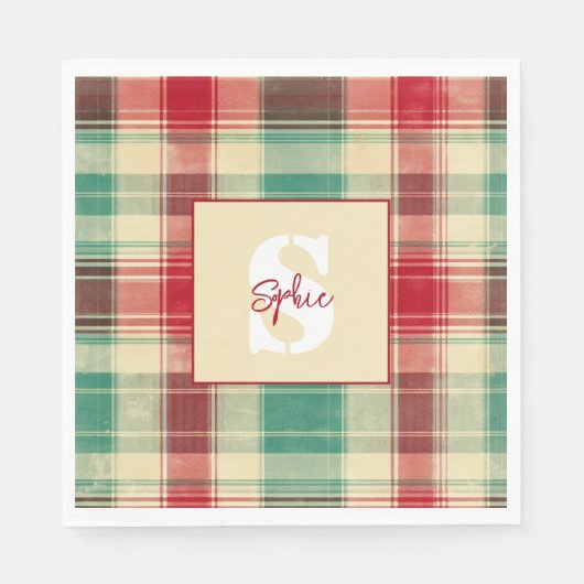 Kerst geruite aangepaste monogram servet (Voorkant)