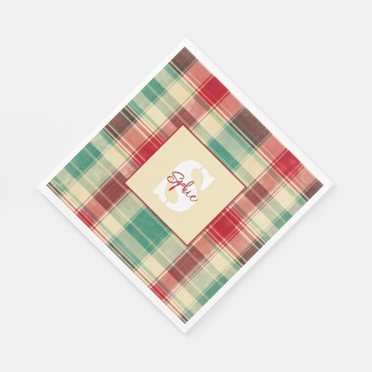 Kerst  geruite aangepaste monogram servet (Hoek)