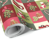 Kerst Geruite cacao snoep rieten maretak Cadeaupapier (Rol Hoek)