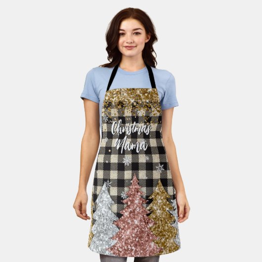 Kerst geruite en glitter tekst schort (Gedragen)