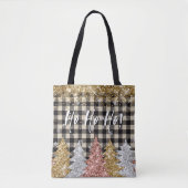 Kerst geruite en glitter tekst tote bag (Voorkant)