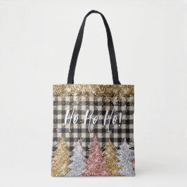 Kerst geruite en glitter tekst tote bag