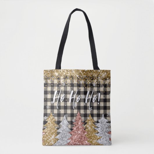 Kerst geruite en glitter tekst tote bag (Voorkant)