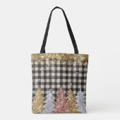 Kerst geruite en glitter tekst tote bag (Achterkant)