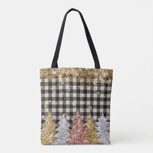 Kerst geruite en glitter tekst tote bag (Achterkant)