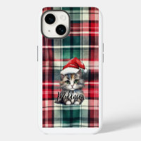 Kerst geruite Kerstman kat met naam