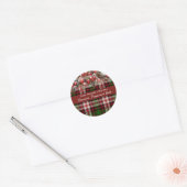Kerst geruite rode Ornamenten dennenappels sneeuw Ronde Sticker (Envelop)