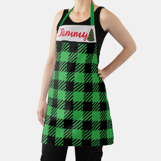 Kerst geruite Schorten, aangepaste naam Groen Zwar Schort (Insitu)