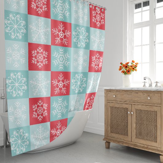 Kerst geruite sneeuwvlokken douchegordijn