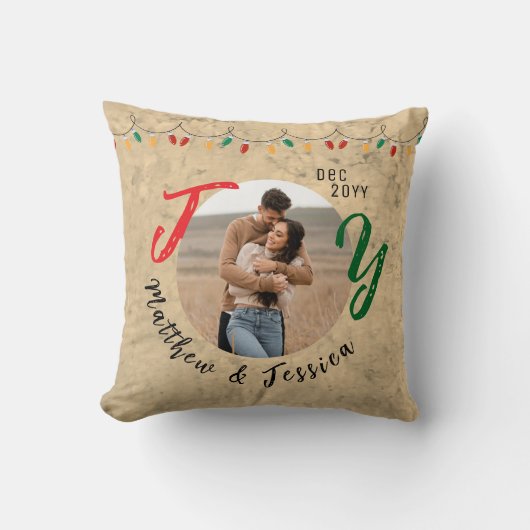 Kerst Geschenk Koppels Rustieke Vreugde Feestelijk Kussen (Voorkant)