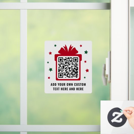 Kerst geschenkdoos met sterren QR code rood wit Raamsticker (Huis)