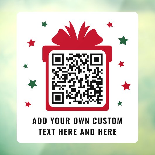 Kerst geschenkdoos met sterren QR code rood wit Raamsticker (Vel 3)