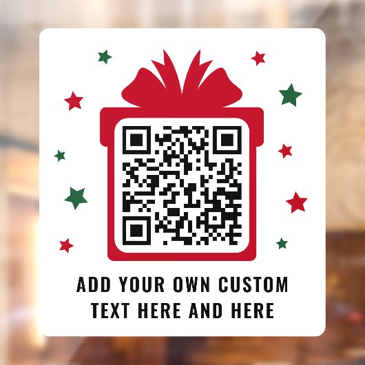 Kerst geschenkdoos met sterren QR code rood wit Raamsticker (Vel 2)