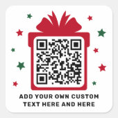 Kerst geschenkdoos met sterren QR code rood wit Vierkante Sticker (Voorkant)