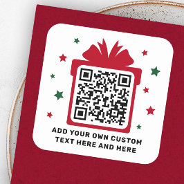 Kerst geschenkdoos met sterren QR code rood wit Vierkante Sticker