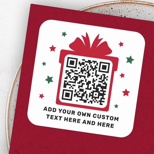 Kerst geschenkdoos met sterren QR code rood wit Vierkante Sticker