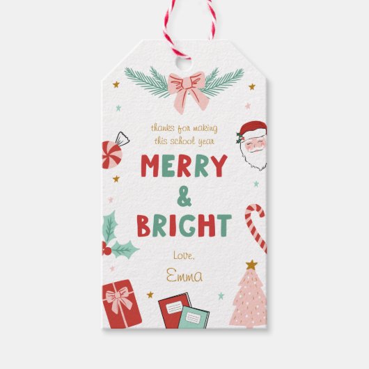 Kerst Geschenklabels voor Leraren: Merry & Bright Cadeaulabel (Voorkant)