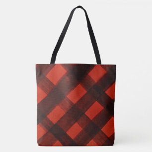 Kerst geschilderd rood zwart geruit tartan vakanti tote bag