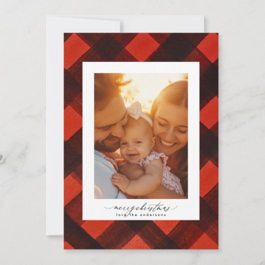 Kerst geschilderd rood zwart tartan foto Lijst Feestdagenkaart (Voorkant)