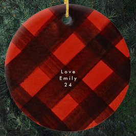 Kerst geschilderd rood zwart tartan vakantie geleg keramisch ornament