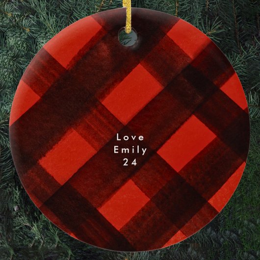 Kerst geschilderd rood zwart tartan vakantie geleg keramisch ornament