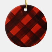Kerst geschilderd rood zwart tartan vakantie geleg keramisch ornament (Voorkant)