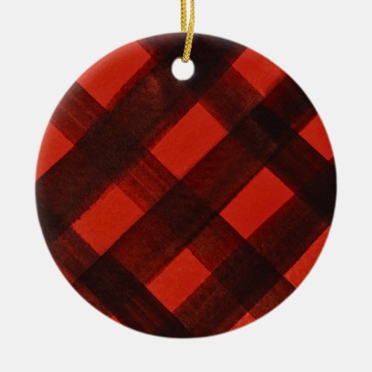 Kerst geschilderd rood zwart tartan vakantie geleg keramisch ornament (Voorkant)