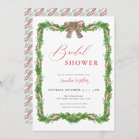 Kerst gespeeld boog bruids douche uitnodiging (Voorkant / Achterkant)