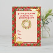 Kerst gespeeld in rode, groene en gouden sterren folie uitnodiging (Staand Voorkant)