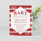 Kerst gestreepte babyshower uitnodiging (Staand voorkant)