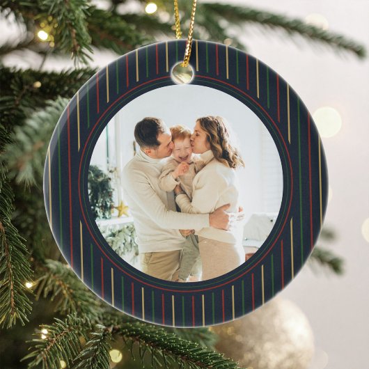 Kerst gestreepte foto-ornament keramisch ornament