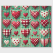 Kerst Gewatteerde Harten Groen Rood Wit Cadeaupapier (Vlak)