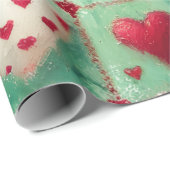 Kerst Gewatteerde Harten Groen Rood Wit Cadeaupapier (Rol Hoek)