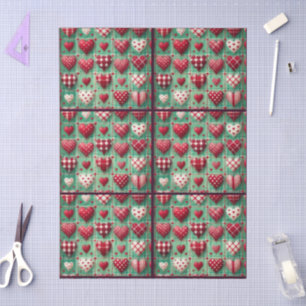 Kerst gewatteerde harten groen rood wit decoupage tissuepapier