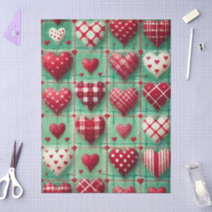 Kerst gewatteerde harten groen rood wit decoupage tissuepapier