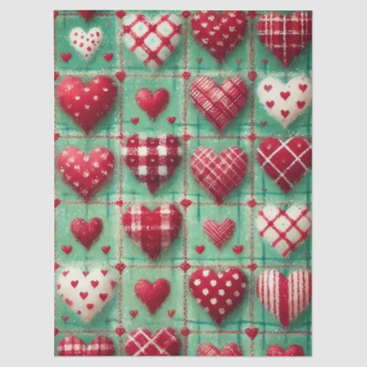 Kerst gewatteerde harten groen rood wit decoupage tissuepapier (Voorkant)