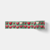 Kerst Gewatteerde Harten Groen Rood Wit  Grosgrain Lint (Voorkant)