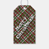 Kerst geweven jute rood groen wit cadeaulabel (Voorkant)