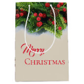 Kerst Gift Bag-Evergreen Vrolijk Kerstfeest Plaid Medium Cadeauzakje (Voorkant)